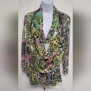 Juliette XL Semi Sheer Top Slouchy Cowl Neck Drawstring Waist EUC